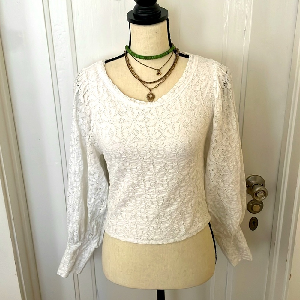 Free People Jasmine Floral Lace White Boho Puff Sleeve, Open Back,size Medium - Picture 2 of 7
